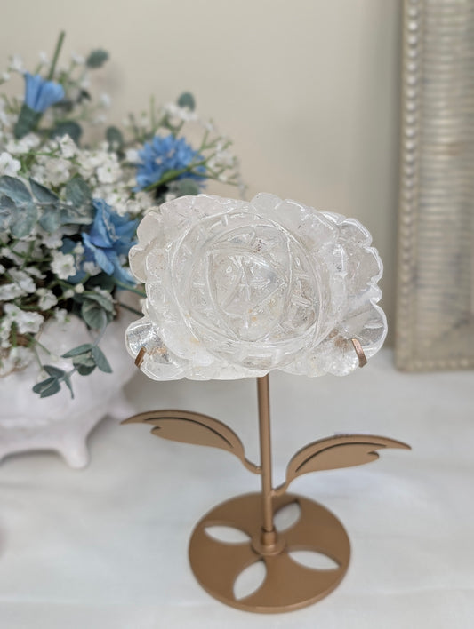 Clear Quartz Flower on Custom Stand