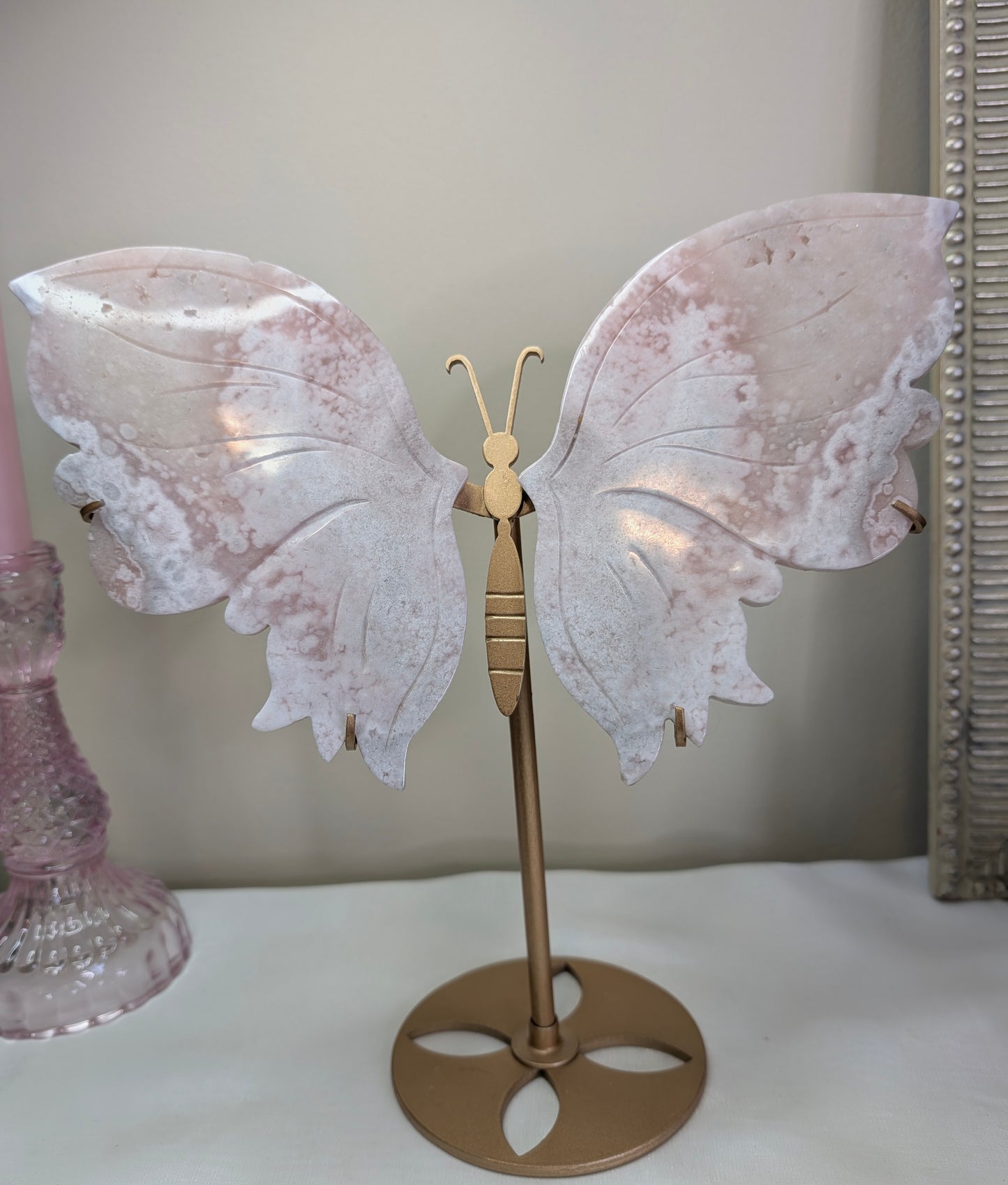 Flower Agate Wings on Custom Stand