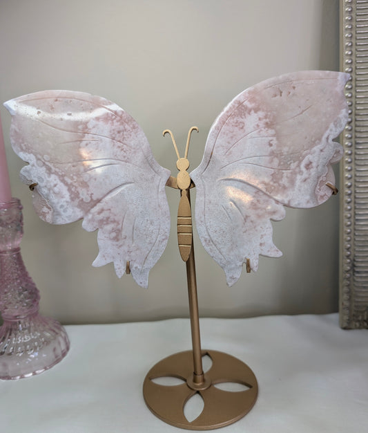 Flower Agate Wings on Custom Stand