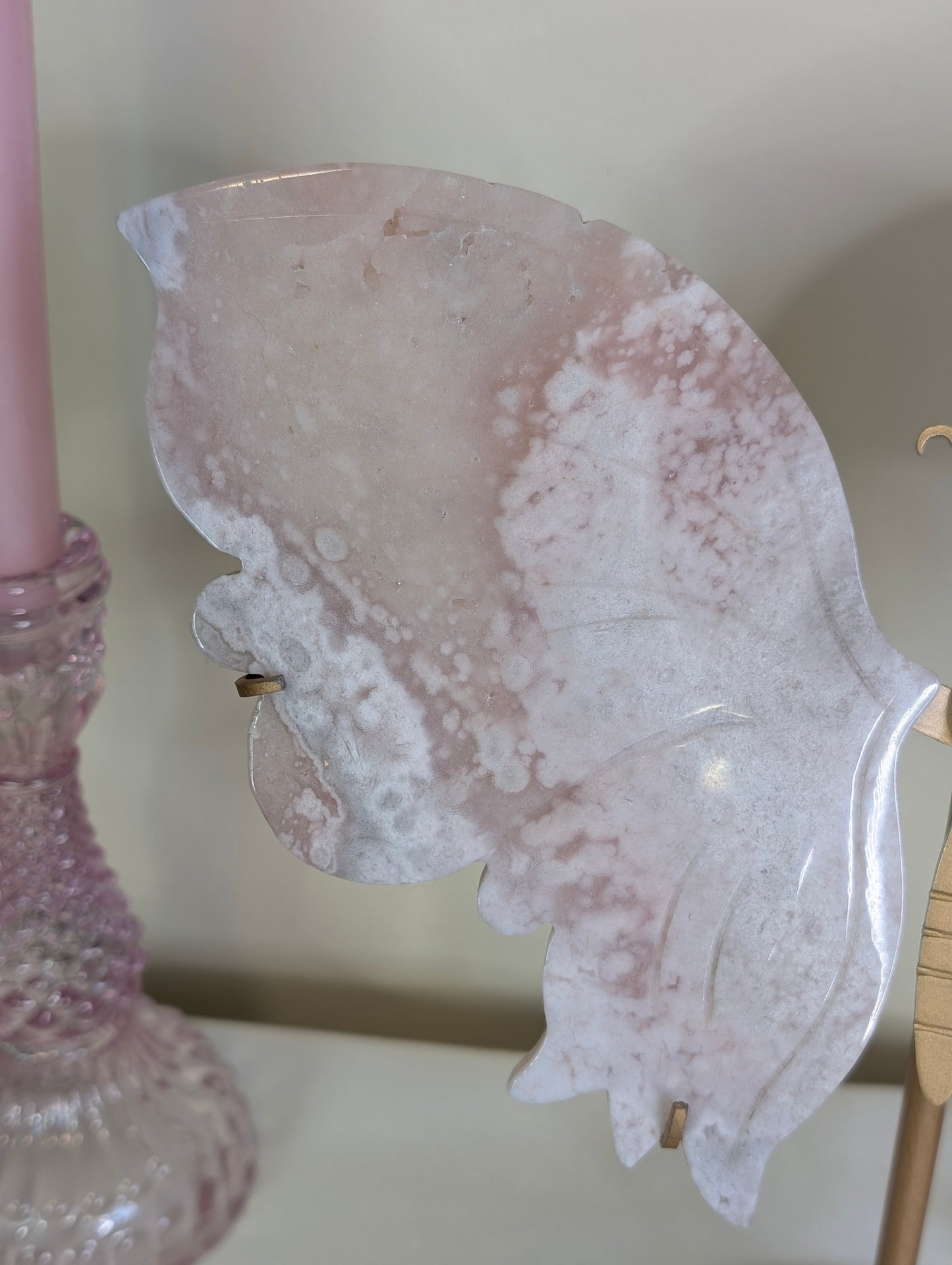Flower Agate Wings on Custom Stand
