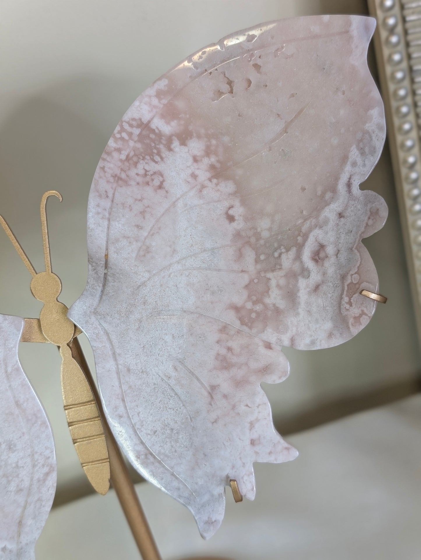 Flower Agate Wings on Custom Stand