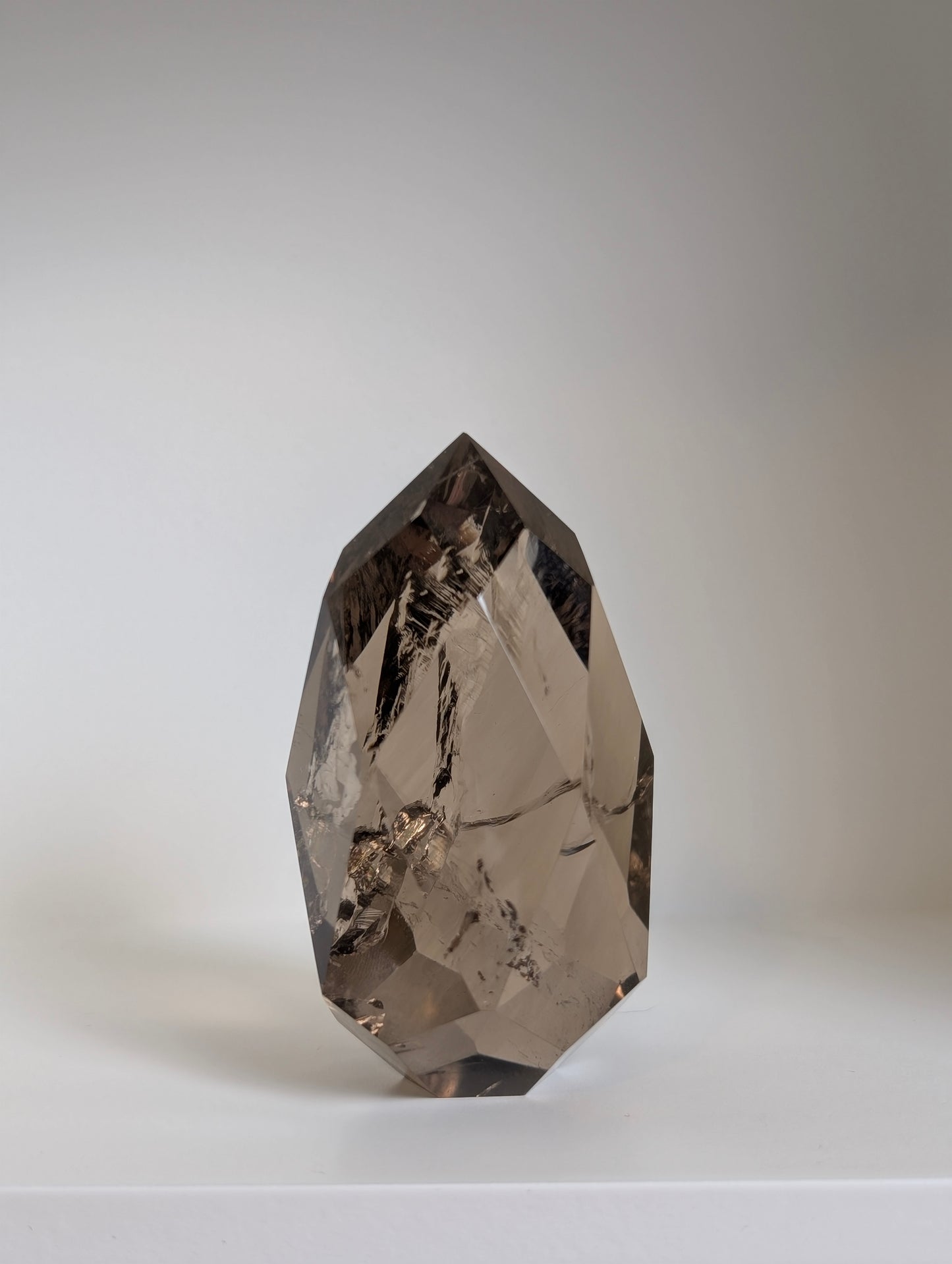 Large Smokey Lemurian Quartz Faceted Diamond