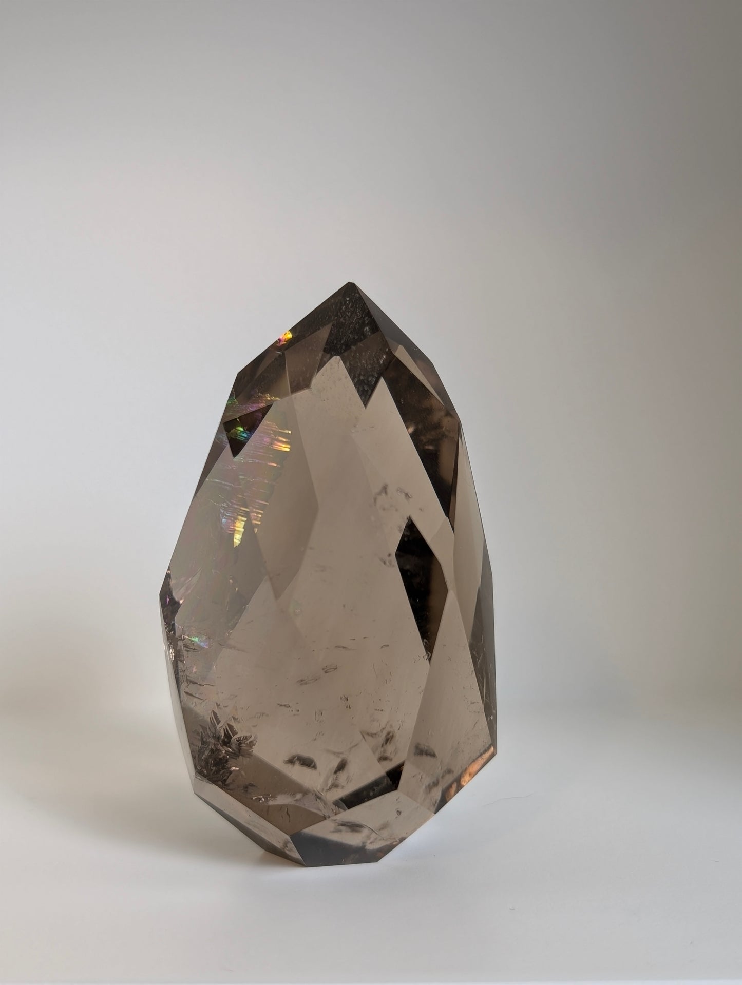 Large Smokey Lemurian Quartz Faceted Diamond