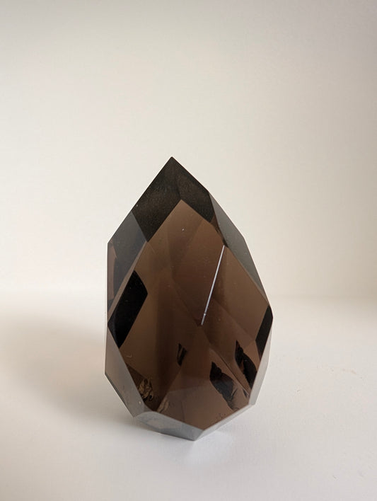 Small Dark Smokey Lemurian Quartz Faceted Diamond