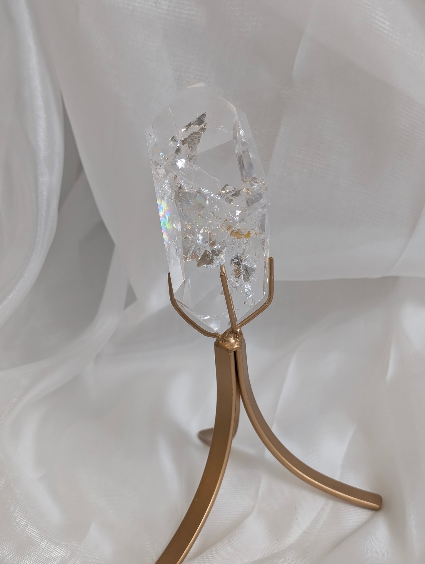 Lemurian Freeform with Golden Healer Inclusion on Custom Stand